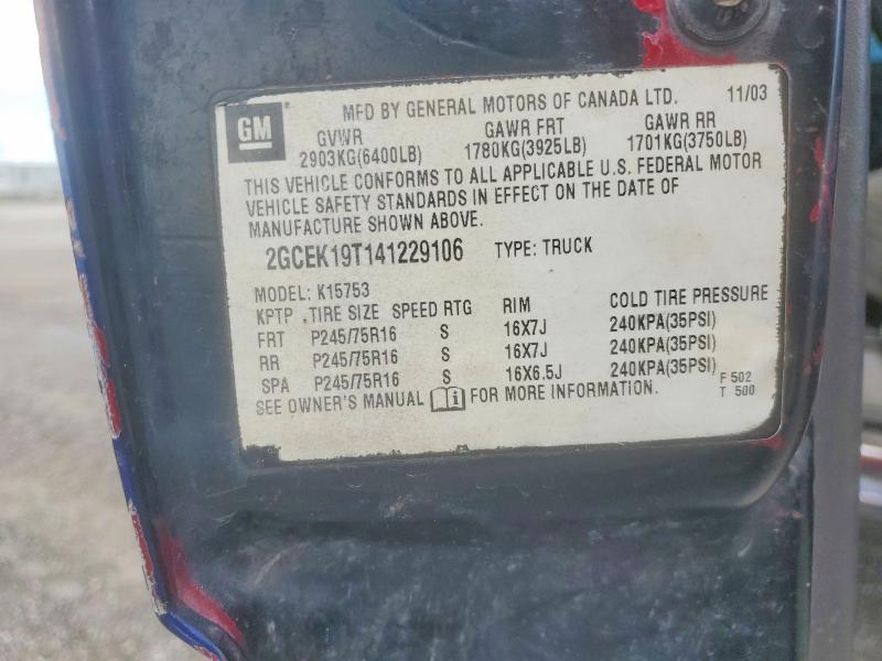 64838576 :رقم المزاد ، 2GCEK19T141229106 vin ، 2004 Chevrolet Silverado 1500 Crew مزاد بيع