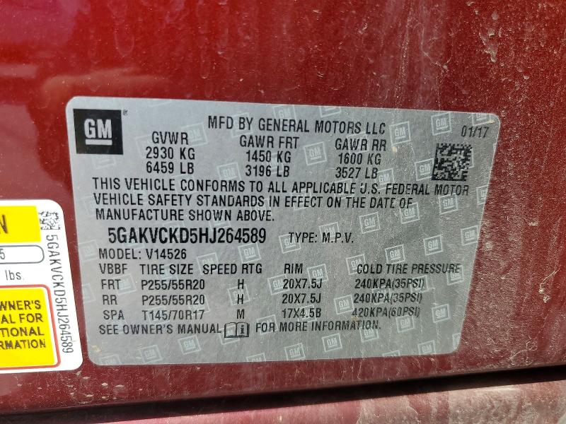 65743216 :رقم المزاد ، 5GAKVCKD5HJ264589 vin ، 2017 Buick Enclave مزاد بيع