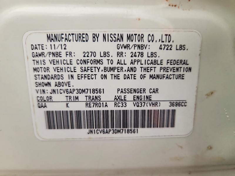 2013 Infiniti G37 Sedan მანქანა იყიდება აუქციონზე, vin: JN1CV6AP3DM718561, აუქციონის ნომერი: 66285726