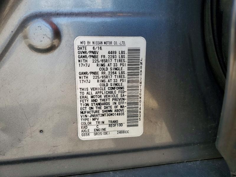 Auction sale of the 2016 Nissan Rogue, vin: JN8AT2MT3GW014935, lot number: 63485606