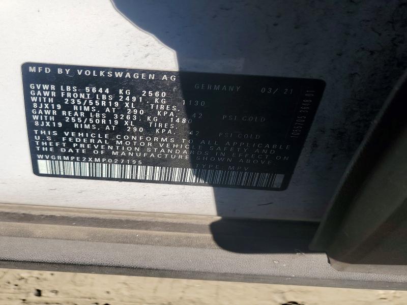 64555196 :رقم المزاد ، WVGRMPE2XMP027195 vin ، 2021 Volkswagen Id.4 مزاد بيع