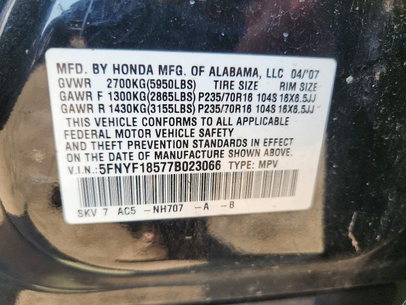 Продаж на аукціоні авто 2007 Honda Pilot, vin: 5FNYF18577B023066, номер лоту: 66030866