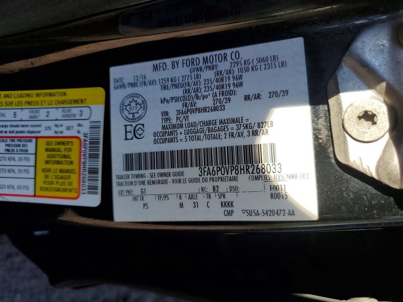 Продажа на аукционе авто 2017 Ford Fusion, vin: 3FA6P0VP8HR268033, номер лота: 66369276