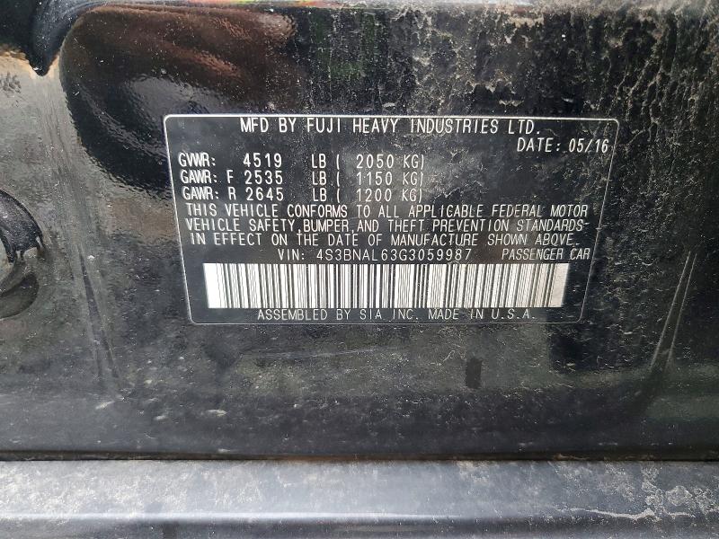 2016 Subaru Legacy მანქანა იყიდება აუქციონზე, vin: 4S3BNAL63G3059987, აუქციონის ნომერი: 64047176