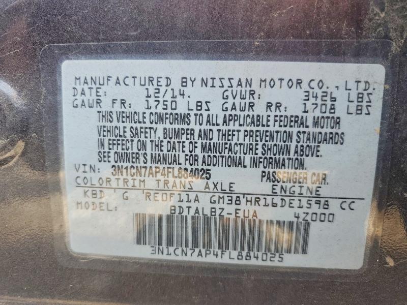 Продаж на аукціоні авто 2015 Nissan Versa, vin: 3N1CN7AP4FL884025, номер лоту: 64664466