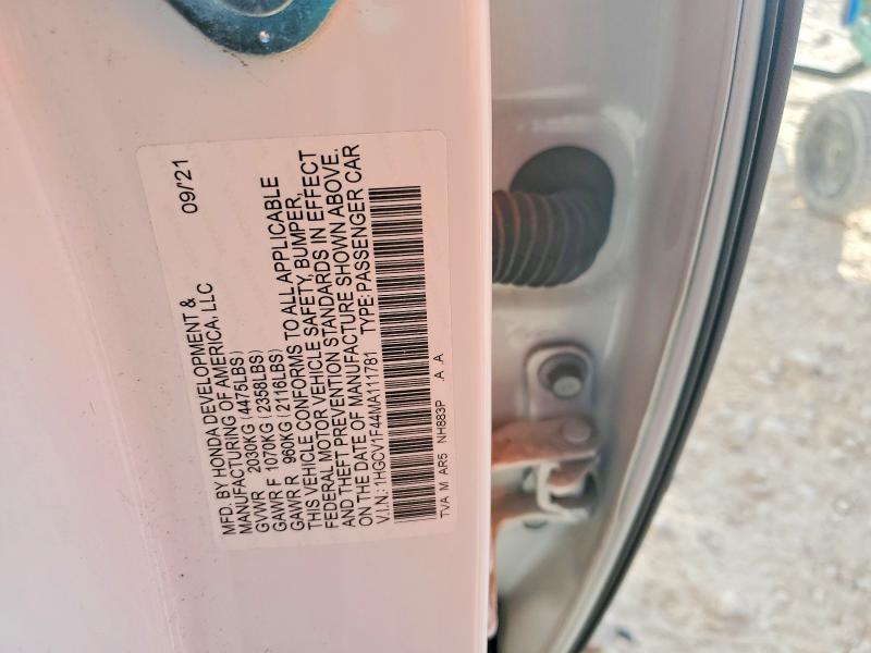 2021 Honda Accord მანქანა იყიდება აუქციონზე, vin: 1HGCV1F44MA111781, აუქციონის ნომერი: 66021156