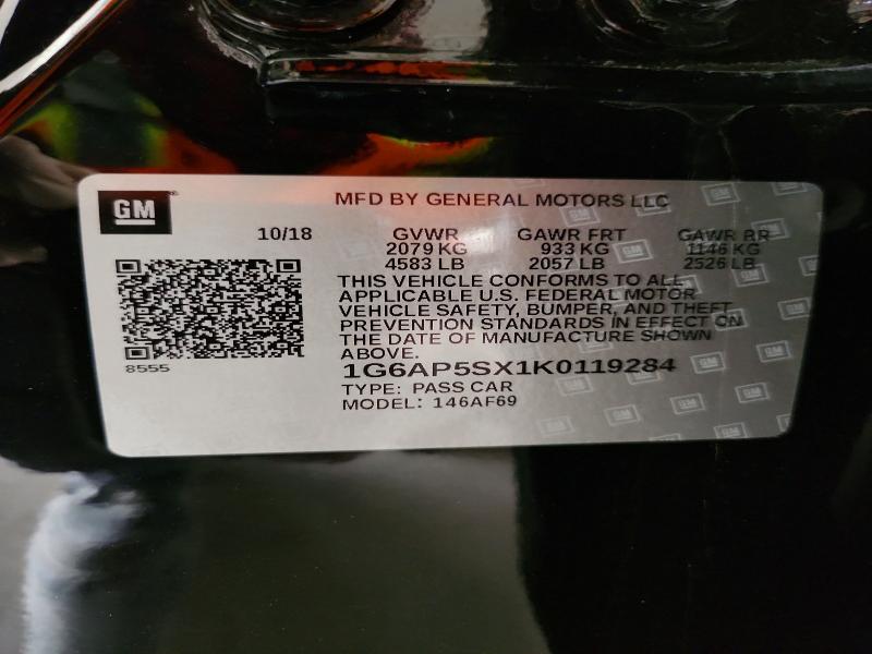 Aukcja sprzedaży 2019 Cadillac Cts, vin: 1G6AP5SX1K0119284, numer aukcji: 63989206