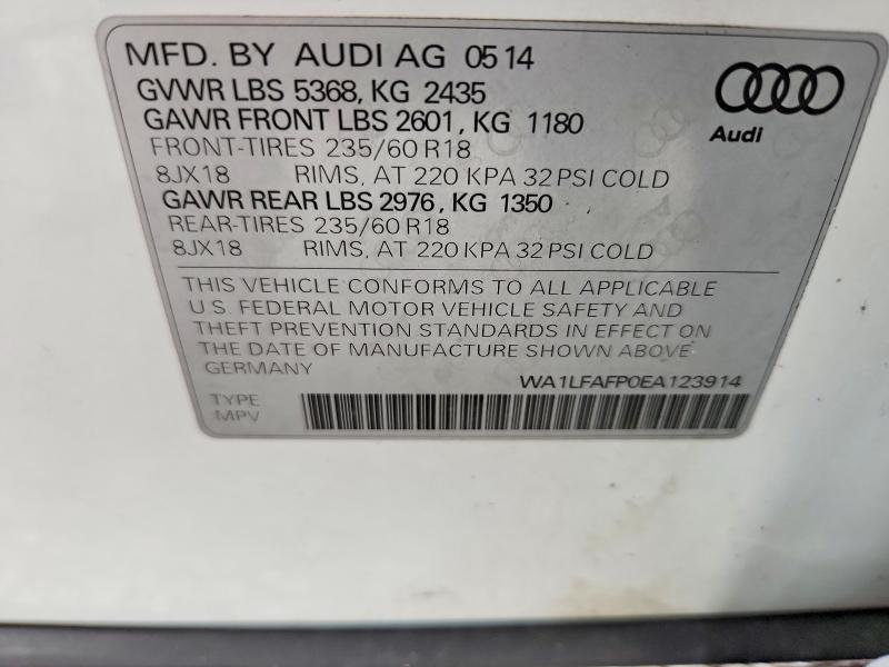 Aukcja sprzedaży 2014 Audi Q5, vin: WA1LFAFP0EA123914, numer aukcji: 65117916