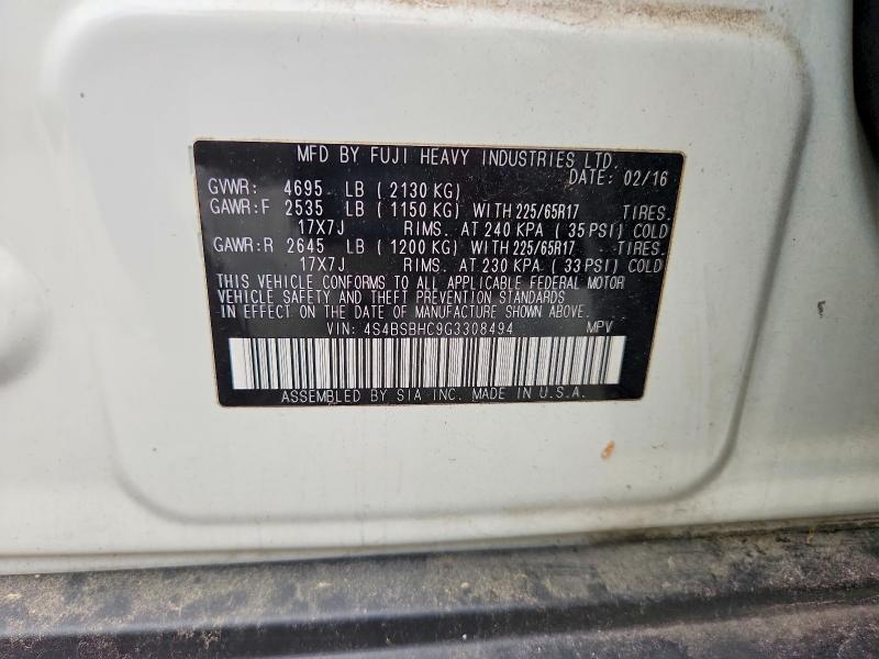 Продаж на аукціоні авто 2016 Subaru Outback, vin: 4S4BSBHC9G3308494, номер лоту: 64095136