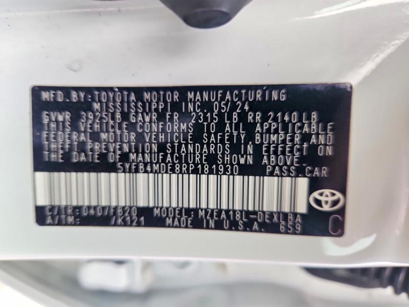 Продажа на аукционе авто 2024 Toyota Corolla, vin: 5YFB4MDE8RP181930, номер лота: 66961226