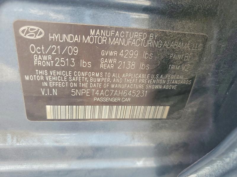 2010 Hyundai Sonata მანქანა იყიდება აუქციონზე, vin: 5NPET4AC7AH645231, აუქციონის ნომერი: 66072496