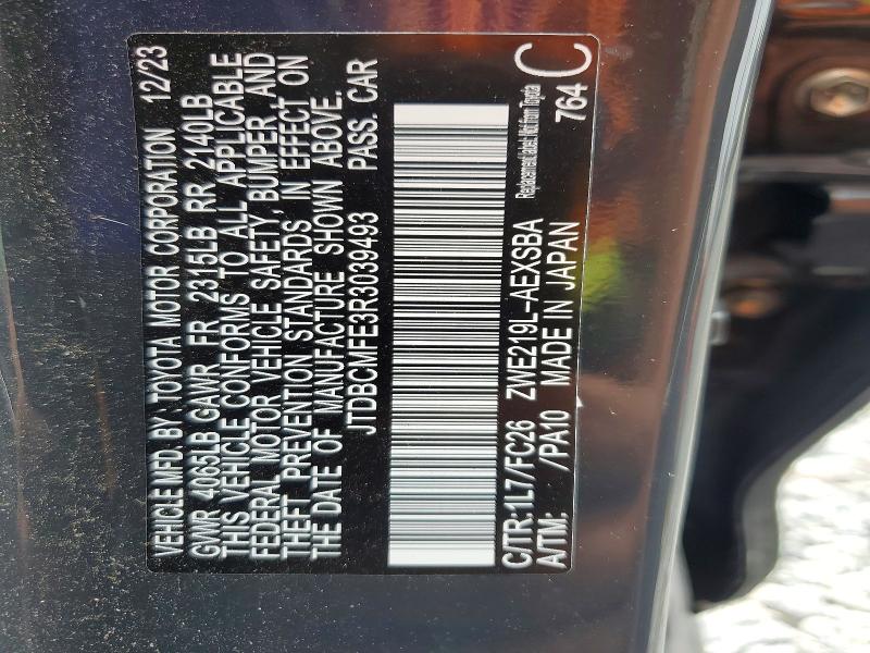 2024 Toyota Corolla Hybrid მანქანა იყიდება აუქციონზე, vin: JTDBCMFE3R3039493, აუქციონის ნომერი: 64997946
