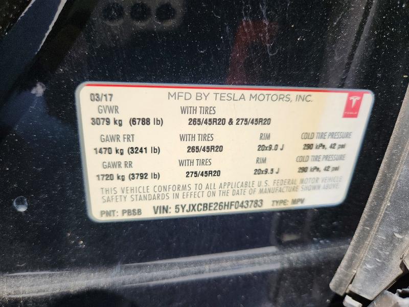 Продаж на аукціоні авто 2017 Tesla Model X, vin: 5YJXCBE26HF043783, номер лоту: 65850166