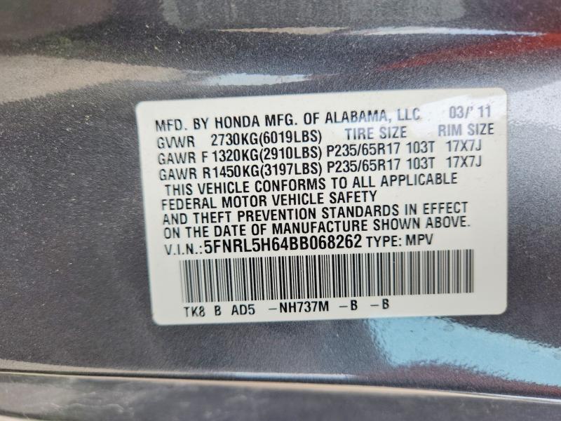 61699016 :رقم المزاد ، 5FNRL5H64BB068262 vin ، 2011 Honda Odyssey مزاد بيع