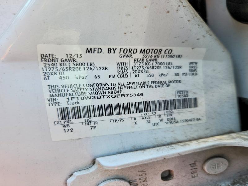 2016 Ford F350 მანქანა იყიდება აუქციონზე, vin: 1FT8W3BTXGEB75346, აუქციონის ნომერი: 65413576