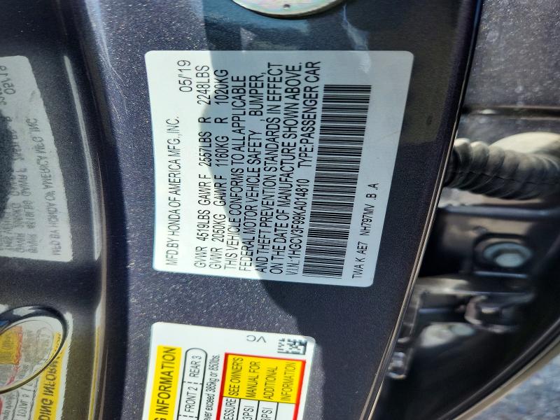 Продаж на аукціоні авто 2019 Honda Accord, vin: 1HGCV3F99KA014810, номер лоту: 63602386
