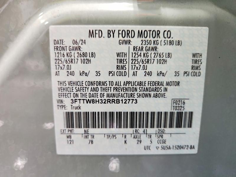 Продаж на аукціоні авто 2024 Ford Maverick, vin: 3FTTW8H32RRB12773, номер лоту: 67111996