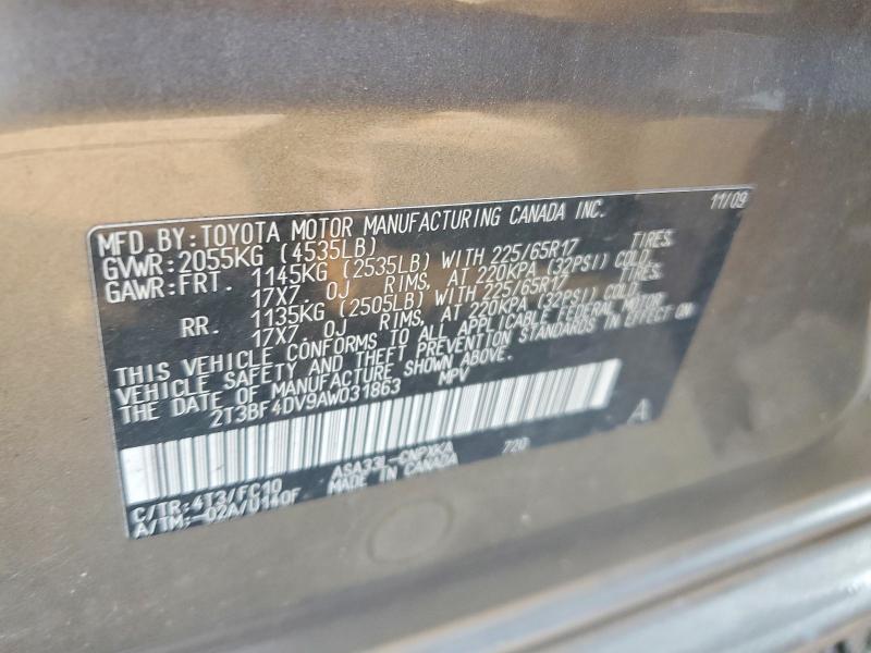 Aukcja sprzedaży 2010 Toyota Rav4, vin: 2T3BF4DV9AW031863, numer aukcji: 65081436