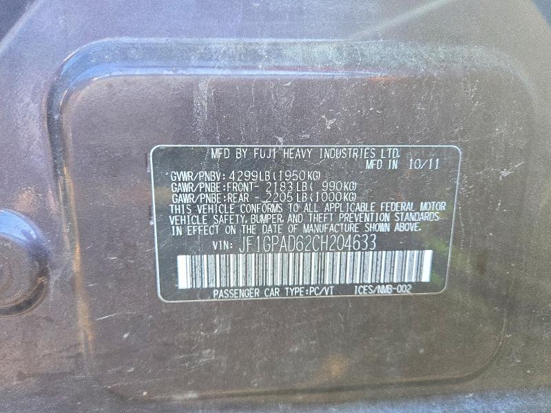 Продажа на аукционе авто 2012 Subaru Impreza, vin: JF1GPAD62CH204633, номер лота: 65854486