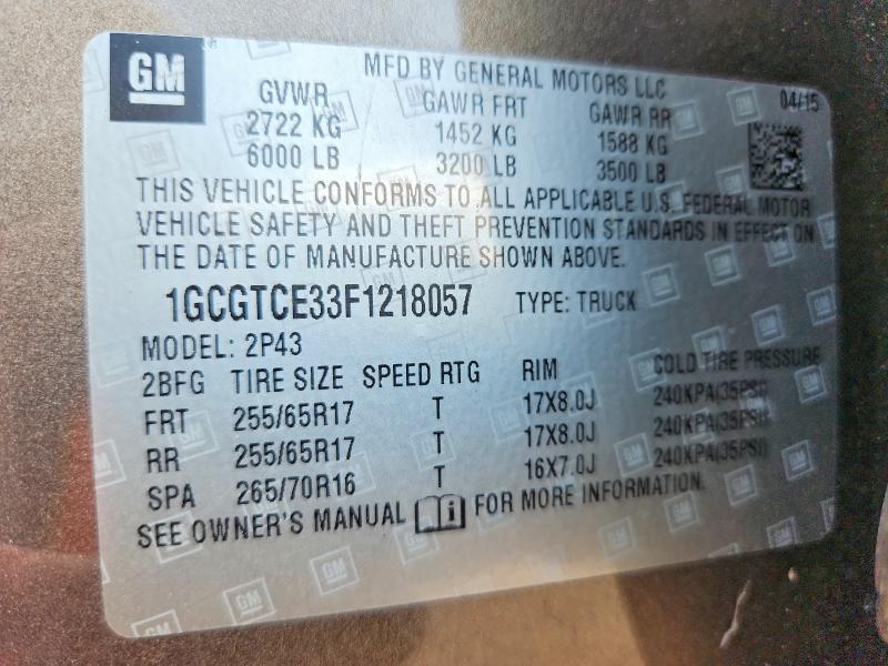 Продажа на аукционе авто 2015 Chevrolet Colorado, vin: 1GCGTCE33F1218057, номер лота: 63657206