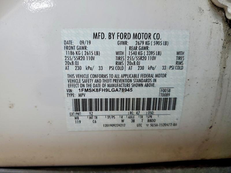 Продаж на аукціоні авто 2020 Ford Explorer, vin: 1FMSK8FH9LGA78945, номер лоту: 64400026