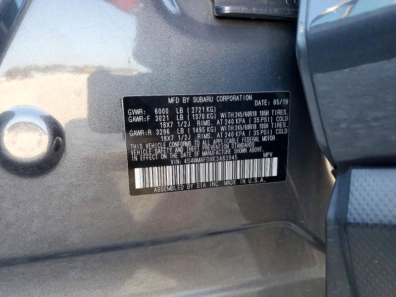 Aukcja sprzedaży 2019 Subaru Ascent, vin: 4S4WMAFDXK3483945, numer aukcji: 63902816