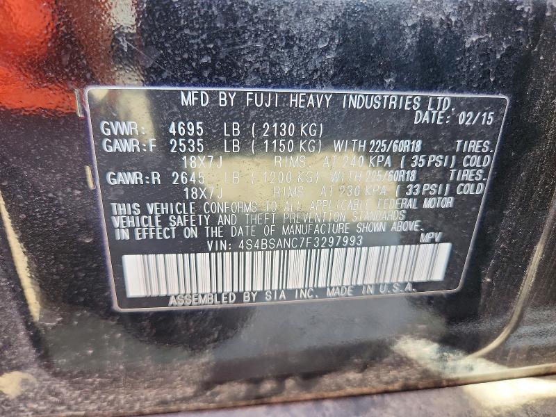 Продажа на аукционе авто 2015 Subaru Outback, vin: 4S4BSANC7F3297993, номер лота: 64955096