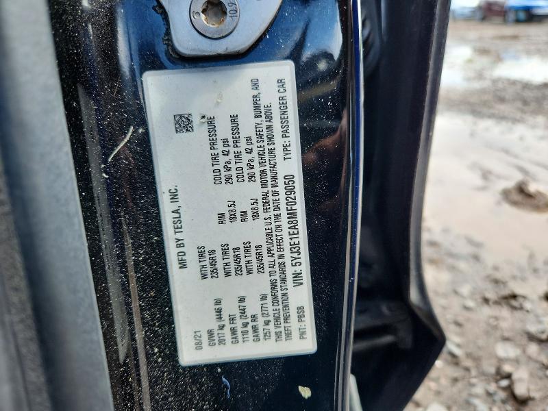 2021 Tesla Model 3 მანქანა იყიდება აუქციონზე, vin: 5YJ3E1EA8MF029050, აუქციონის ნომერი: 67169476