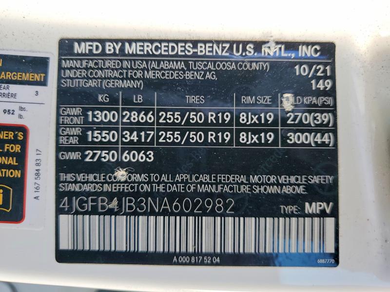 Aukcja sprzedaży 2022 Mercedes-benz Gle, vin: 4JGFB4JB3NA602982, numer aukcji: 65028916