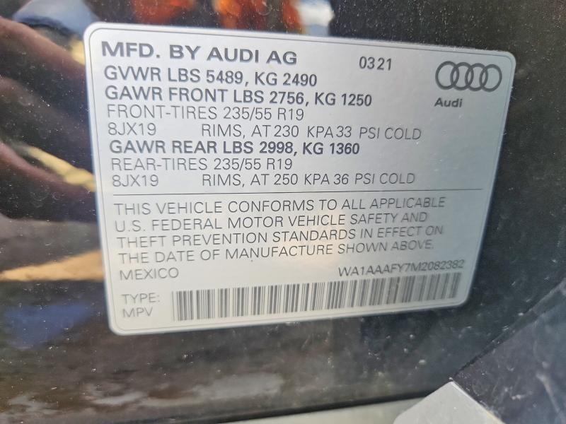 63777376 :رقم المزاد ، WA1AAAFY7M2082382 vin ، 2021 Audi Q5 مزاد بيع