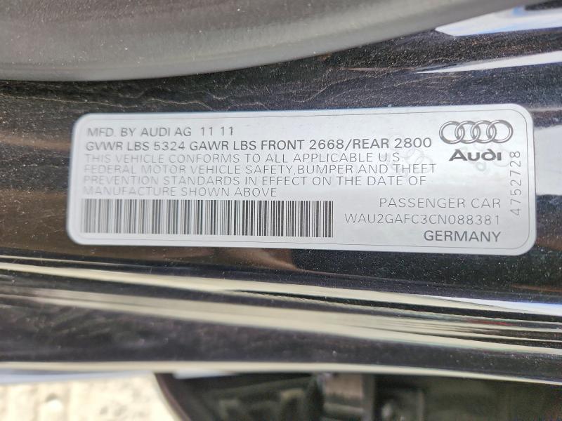 2012 Audi A7 მანქანა იყიდება აუქციონზე, vin: WAU2GAFC3CN088381, აუქციონის ნომერი: 64616526