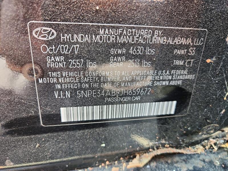 Aukcja sprzedaży 2018 Hyundai Sonata, vin: 5NPE34AB9JH659672, numer aukcji: 62848926