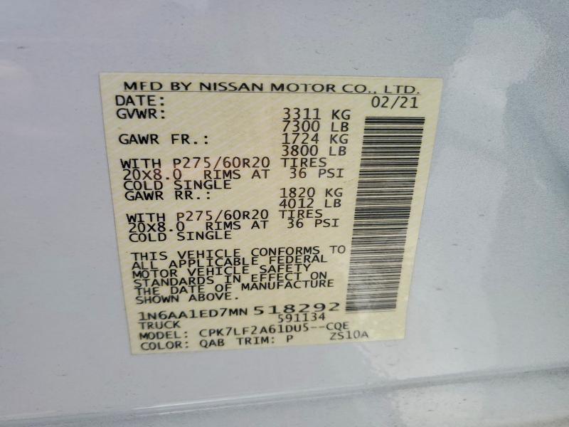 Продаж на аукціоні авто 2021 Nissan Titan, vin: 1N6AA1ED7MN518292, номер лоту: 65952446