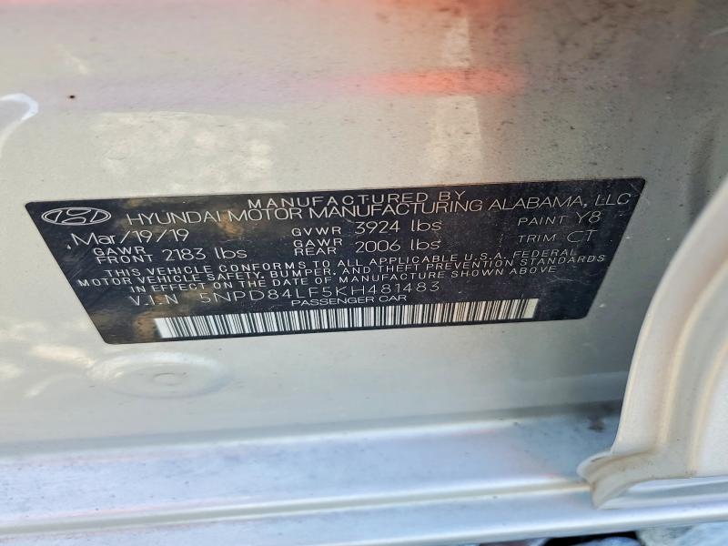 64737776 :رقم المزاد ، 5NPD84LF5KH481483 vin ، 2019 Hyundai Elantra مزاد بيع