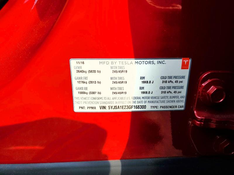 2016 Tesla Model S მანქანა იყიდება აუქციონზე, vin: 5YJSA1E23GF168300, აუქციონის ნომერი: 64201716