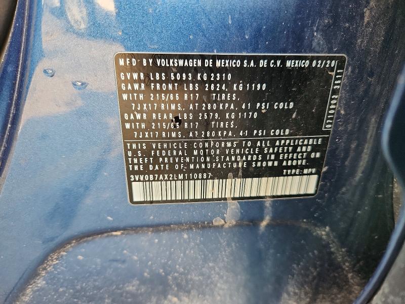Aukcja sprzedaży 2020 Volkswagen Tiguan, vin: 3VV0B7AX2LM110887, numer aukcji: 62343096