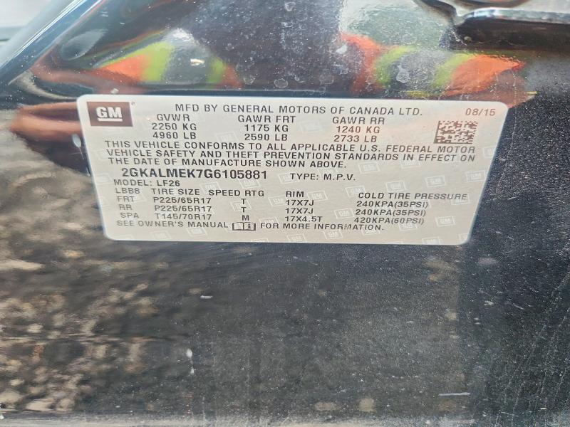 Aukcja sprzedaży 2016 Gmc Terrain, vin: 2GKALMEK7G6105881, numer aukcji: 65163286