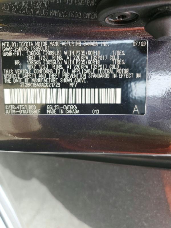2010 Lexus Rx მანქანა იყიდება აუქციონზე, vin: 2T2BK1BAXAC021729, აუქციონის ნომერი: 66784876