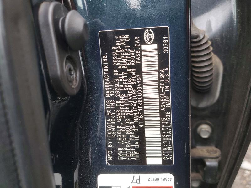 2012 Toyota Camry მანქანა იყიდება აუქციონზე, vin: 4T1BF1FK6CU034197, აუქციონის ნომერი: 63566796