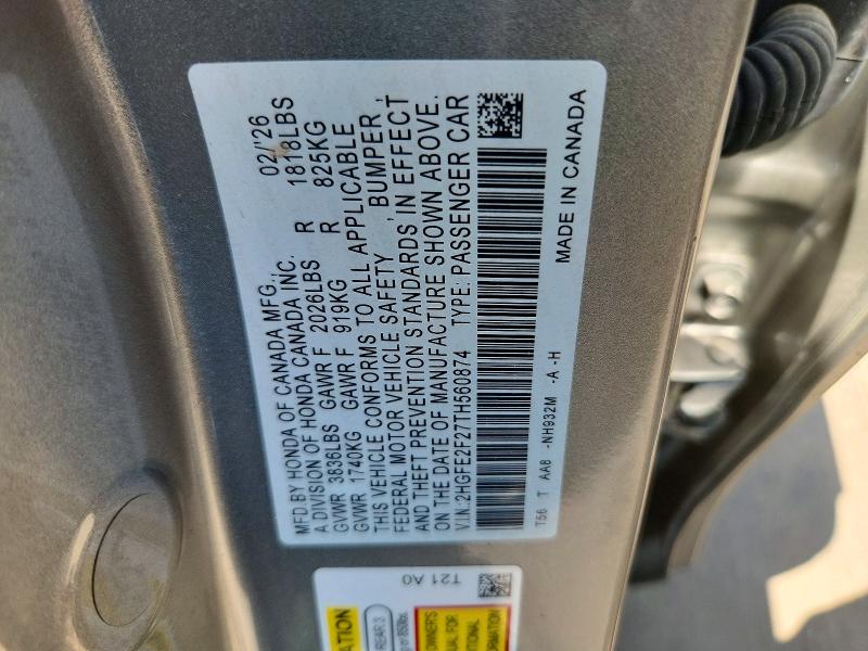 Aukcja sprzedaży 2026 Honda Civic, vin: 2HGFE2F27TH560874, numer aukcji: 63478686