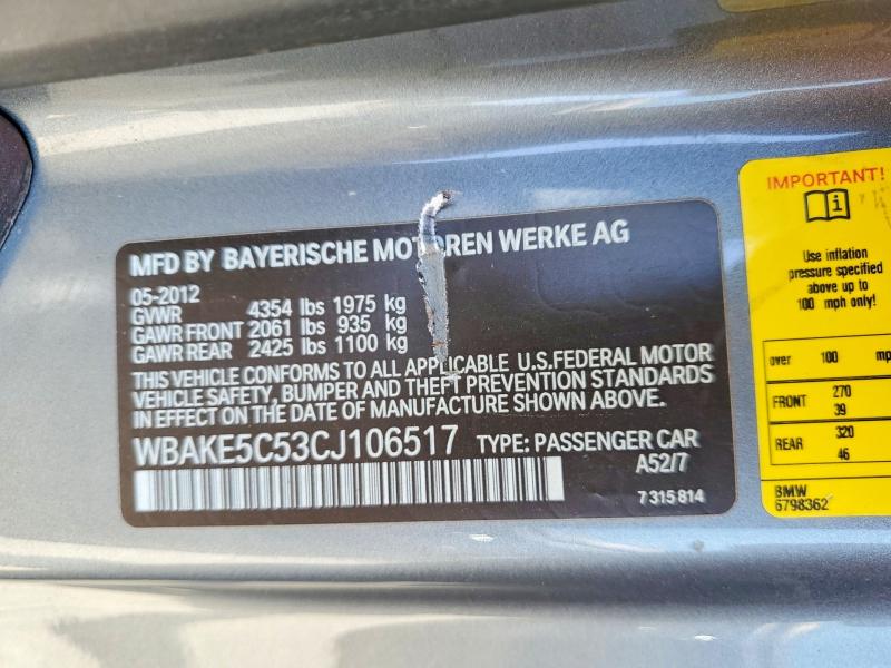 Aukcja sprzedaży 2012 Bmw 328, vin: WBAKE5C53CJ106517, numer aukcji: 62666346