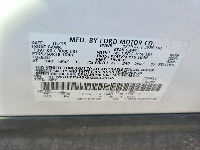 Продаж на аукціоні авто 2016 Ford Explorer, vin: 1FM5K7DH5GGB33195, номер лоту: 64555546