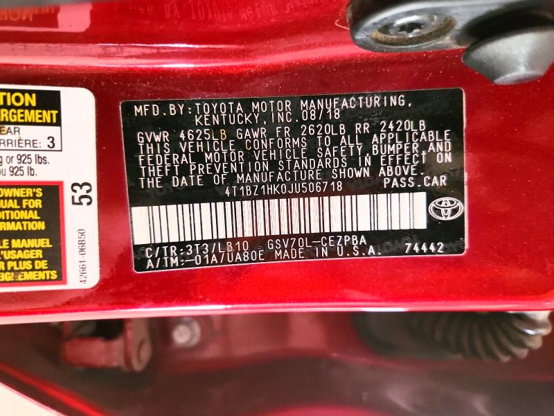 Aukcja sprzedaży 2018 Toyota Camry, vin: 4T1BZ1HK0JU506718, numer aukcji: 63506946