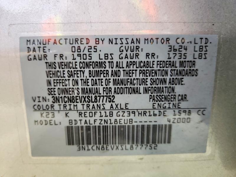 2025 Nissan Versa მანქანა იყიდება აუქციონზე, vin: 3N1CN8EVXSL877752, აუქციონის ნომერი: 65531036