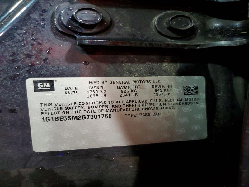 66239666 :رقم المزاد ، 1G1BE5SM2G7301760 vin ، 2016 Chevrolet Cruze مزاد بيع