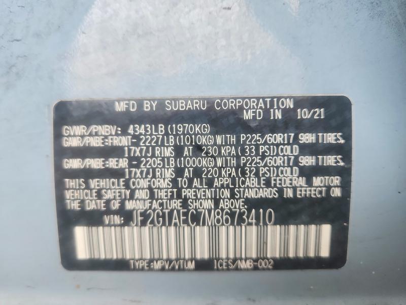 64810166 :رقم المزاد ، JF2GTAEC7M8673410 vin ، 2021 Subaru Crosstrek مزاد بيع