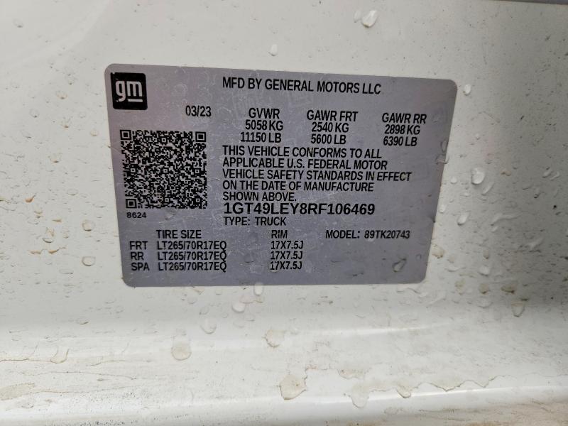 64570636 :رقم المزاد ، 1GT49LEY8RF106469 vin ، 2024 Gmc Sierra Hd مزاد بيع