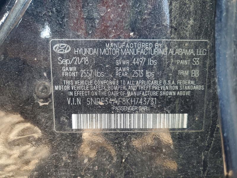 2019 Hyundai Sonata მანქანა იყიდება აუქციონზე, vin: 5NPE34AF8KH743731, აუქციონის ნომერი: 65287156