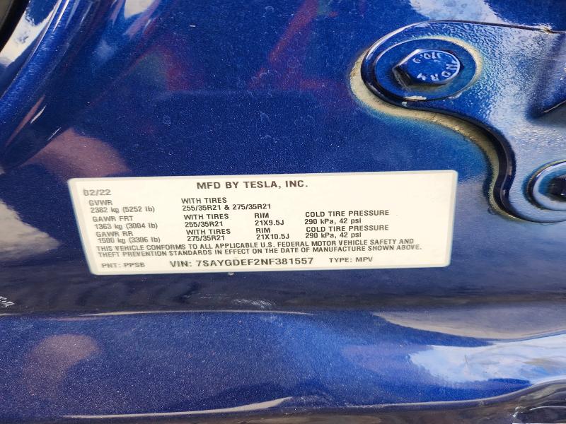 Aukcja sprzedaży 2022 Tesla Model Y, vin: 7SAYGDEF2NF381557, numer aukcji: 66782876