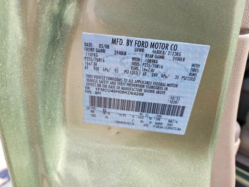 2008 Ford Escape მანქანა იყიდება აუქციონზე, vin: 1FMCU49H08KD64299, აუქციონის ნომერი: 66255736